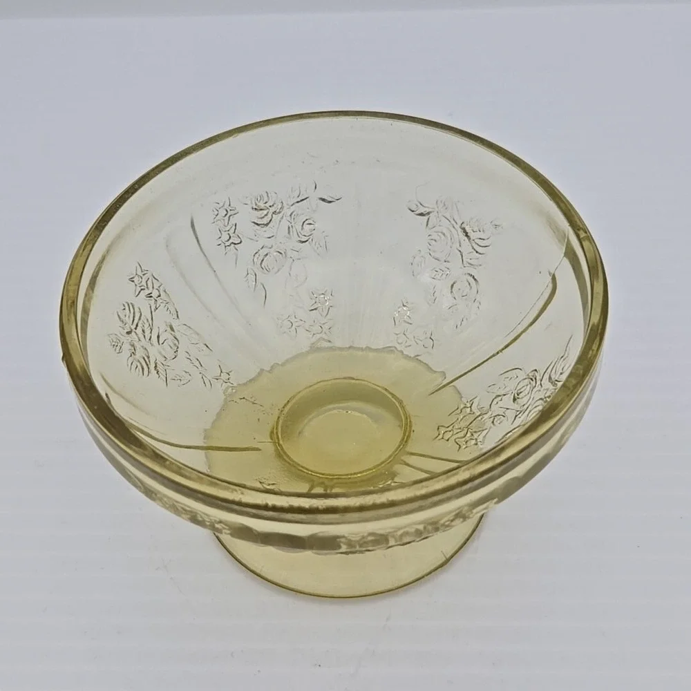 Sharon Cabbage Rose Amber Depression Glass Sherbert Dessert Dish Bowl